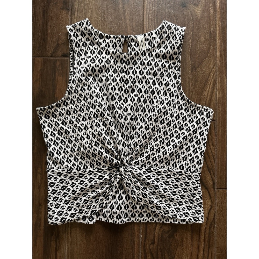 Anthropologie Twist Front Sleeveless Jacquard Top LG Career Layered Black Cream